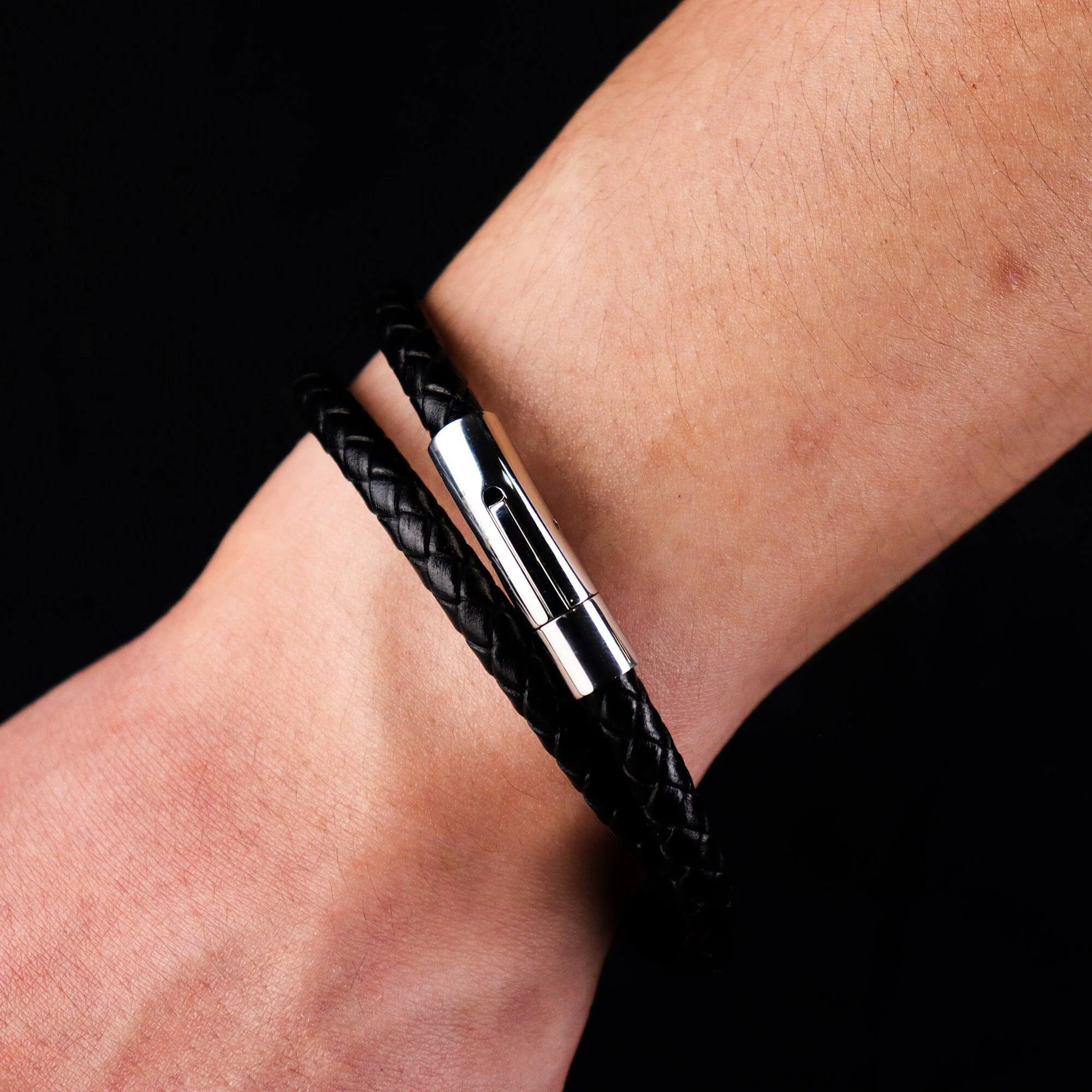 Personalized Memorial Buckle Leather Bracelet - Image 6