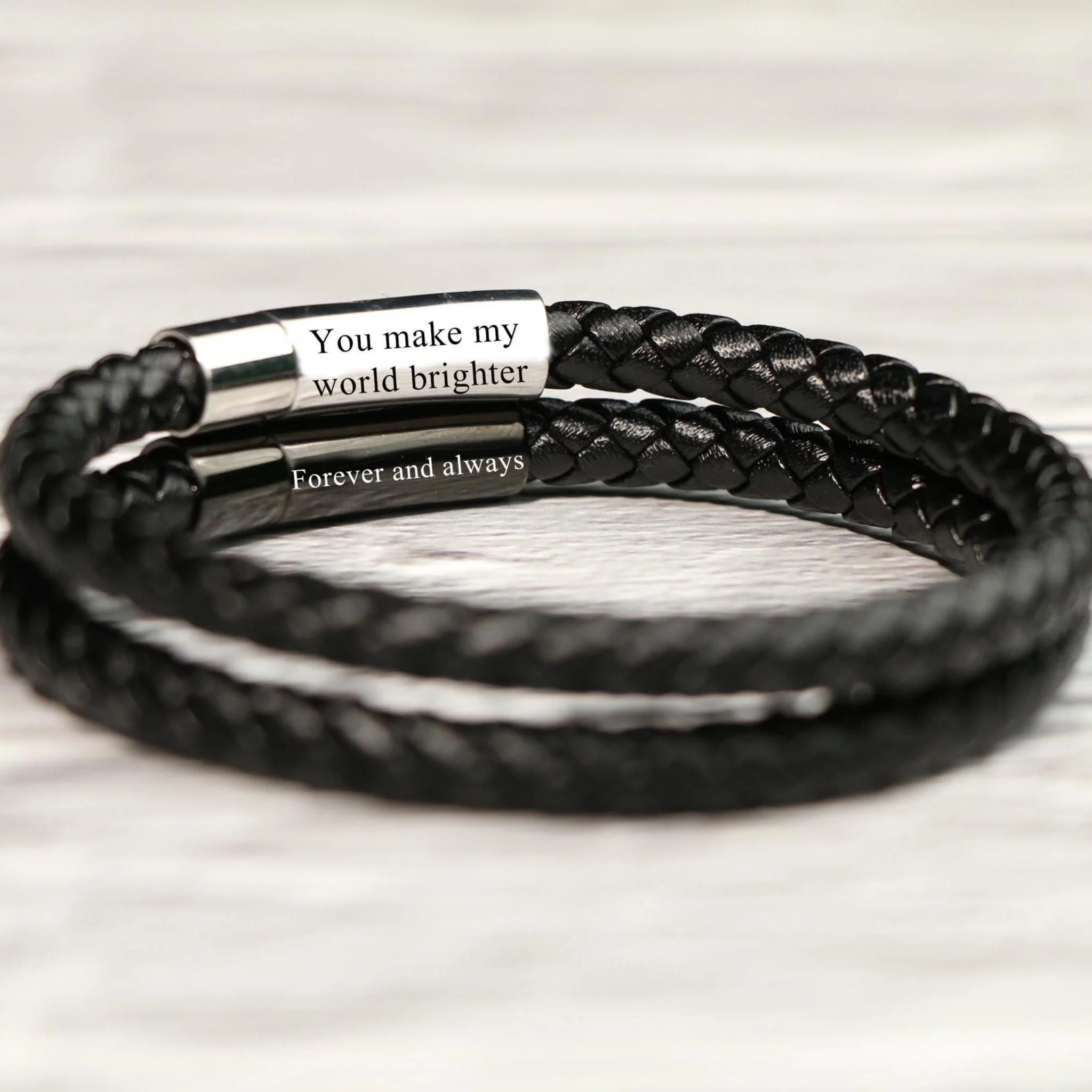 Personalized Memorial Buckle Leather Bracelet - Image 7