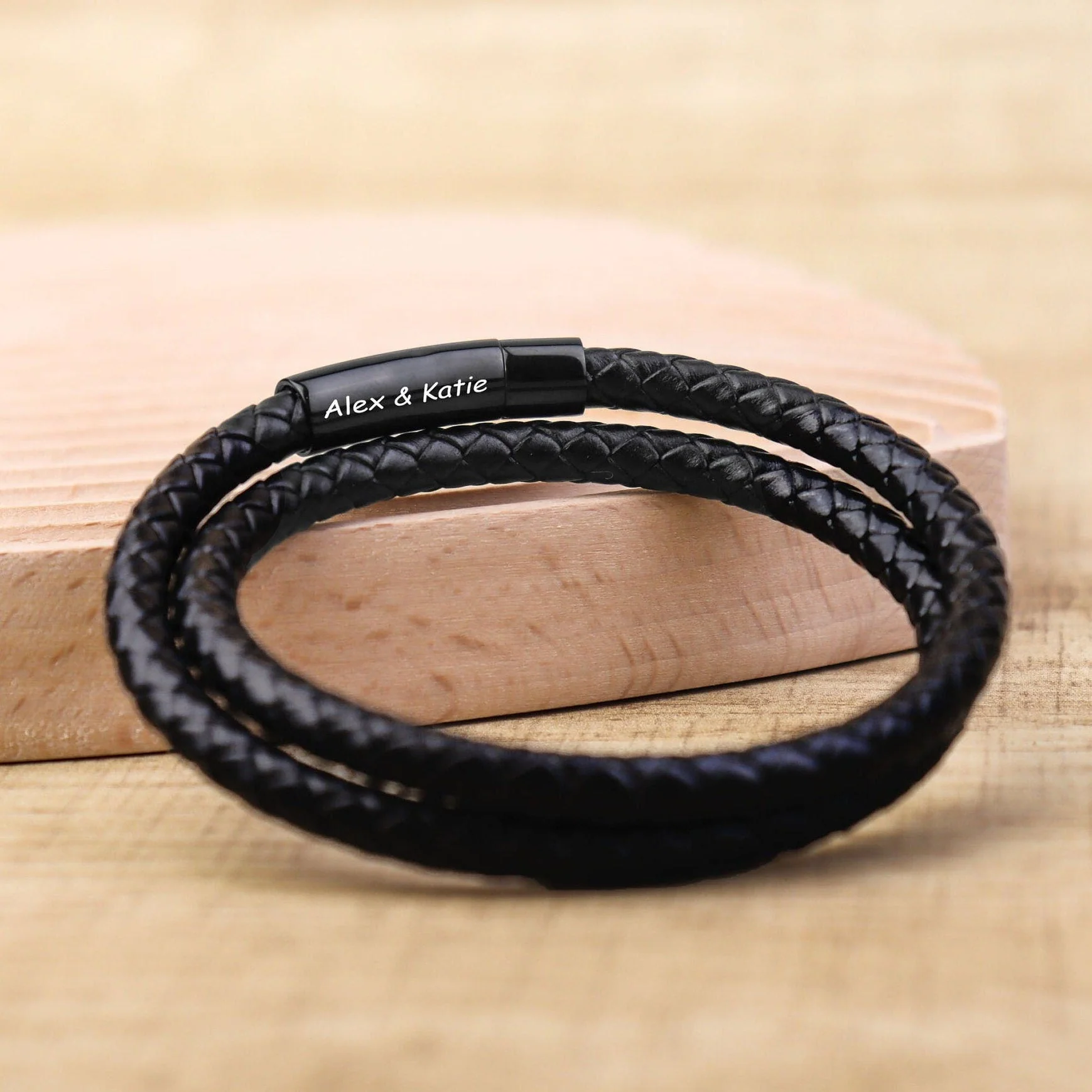 Personalized Memorial Buckle Leather Bracelet - Image 9
