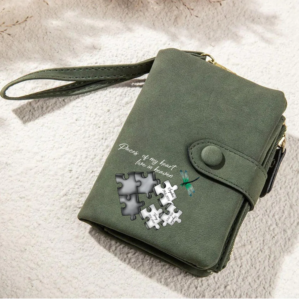 Personalized Memorial Butterfly Leather Wallet - A Piece Of My Heart Lives In Heaven - Image 4