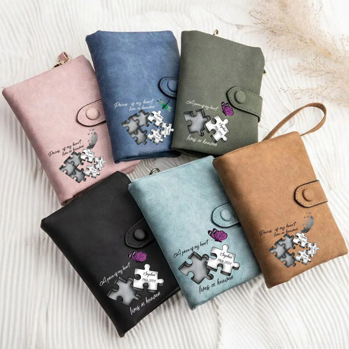 Personalized Memorial Butterfly Leather Wallet - A Piece Of My Heart Lives In Heaven - Image 5