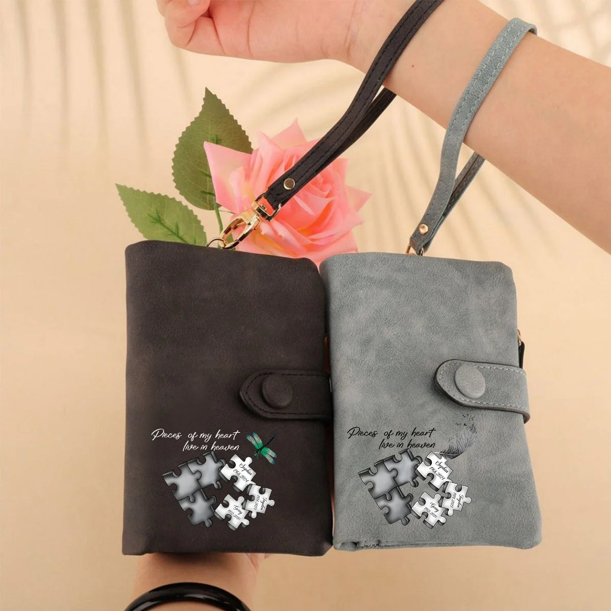 Personalized Memorial Butterfly Leather Wallet - A Piece Of My Heart Lives In Heaven - Image 9
