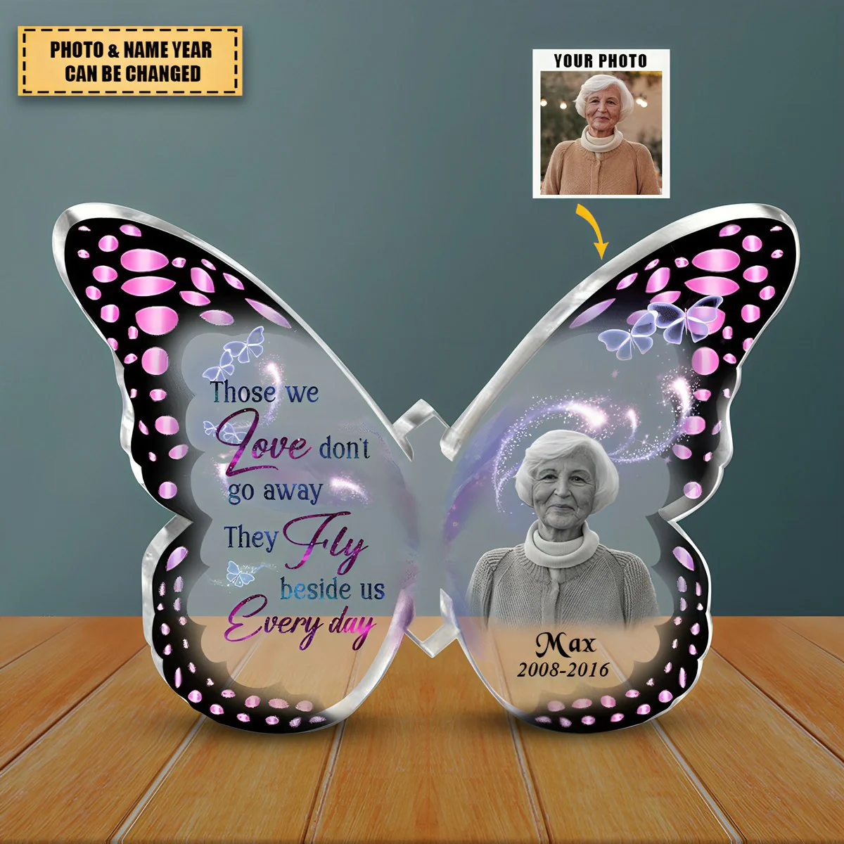 Personalized Memorial Butterfly-Shaped Acrylic Plaque - Image 4
