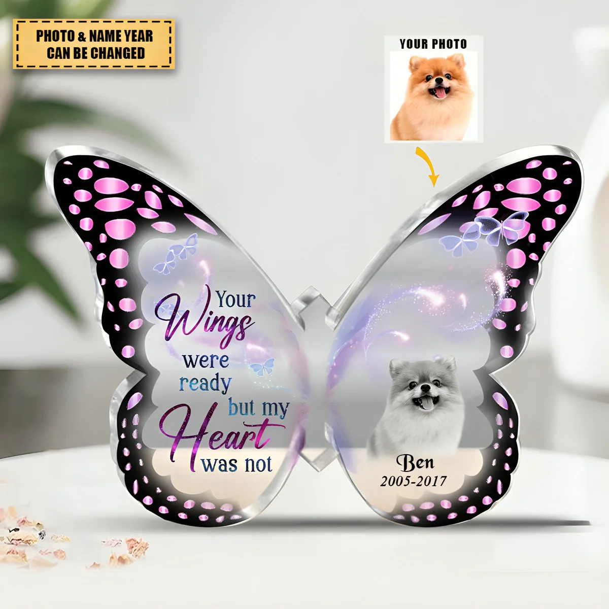 Personalized Memorial Butterfly-Shaped Acrylic Plaque - Image 5