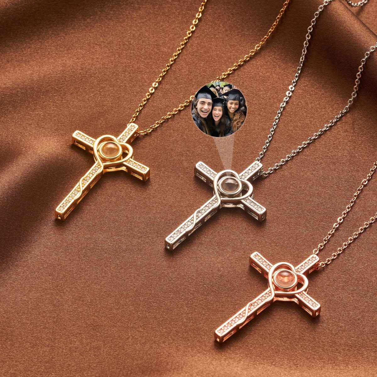 Personalized Memorial Cross Projection Necklace - Image 2