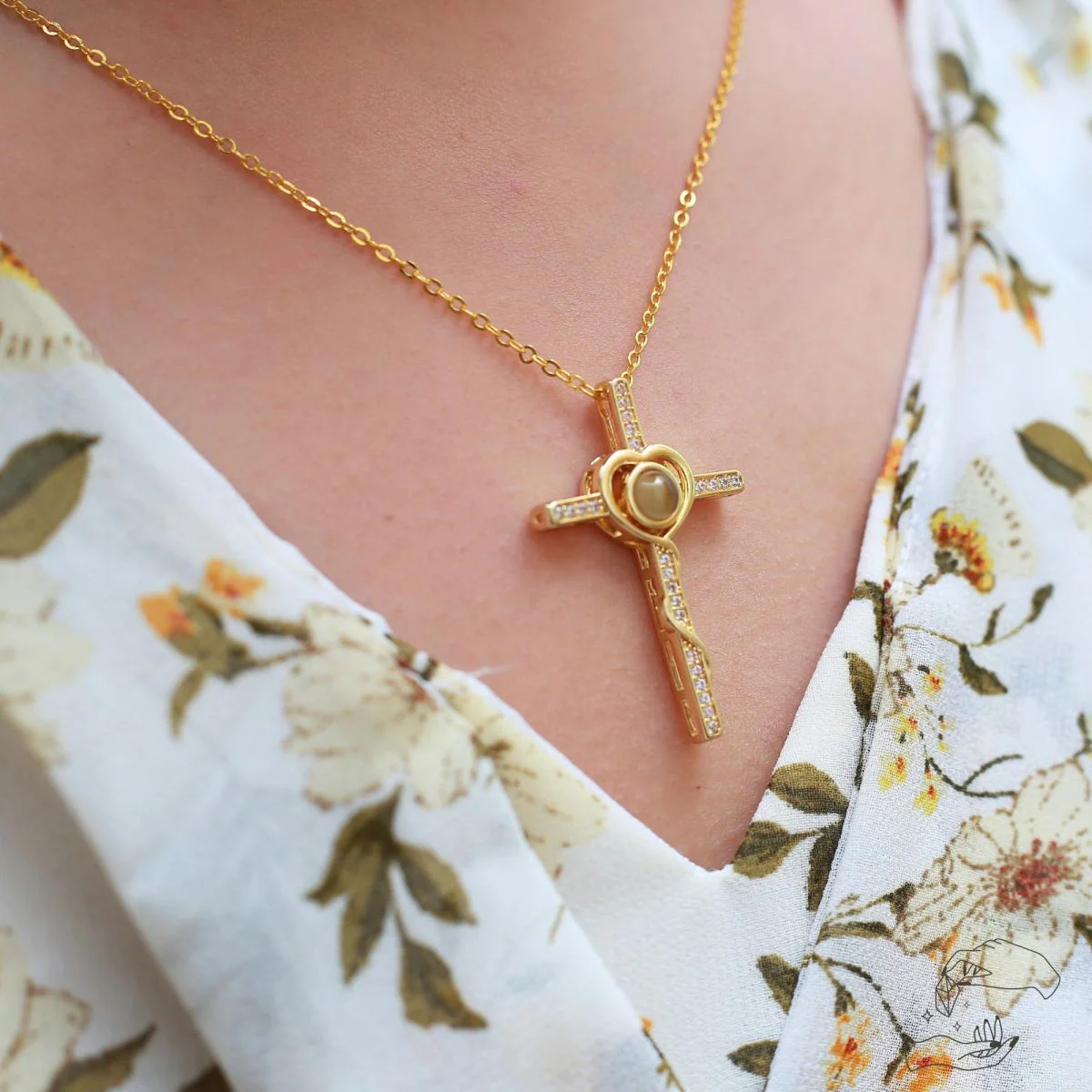 Personalized Memorial Cross Projection Necklace - Image 6
