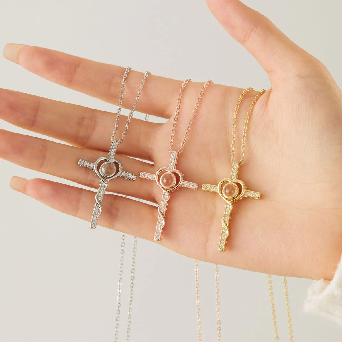 Personalized Memorial Cross Projection Necklace - Image 8