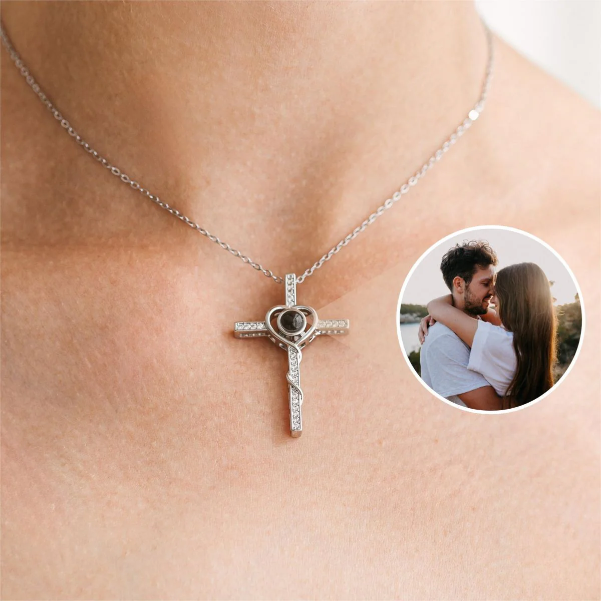 Personalized Memorial Cross Projection Necklace - Image 9