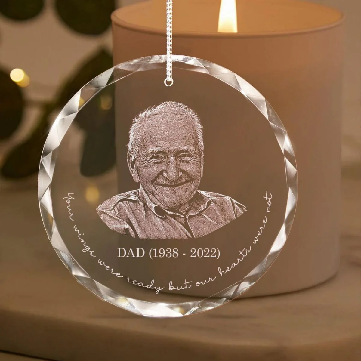 Personalized Memorial Crystal Ornament, Engraved Photo Christmas Glass Ornament - Image 2