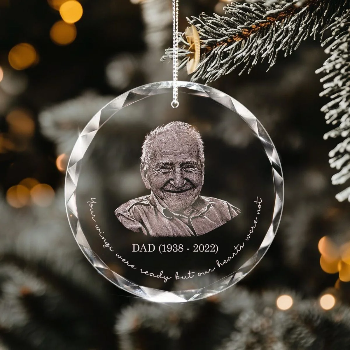 Personalized Memorial Crystal Ornament, Engraved Photo Christmas Glass Ornament - Image 3