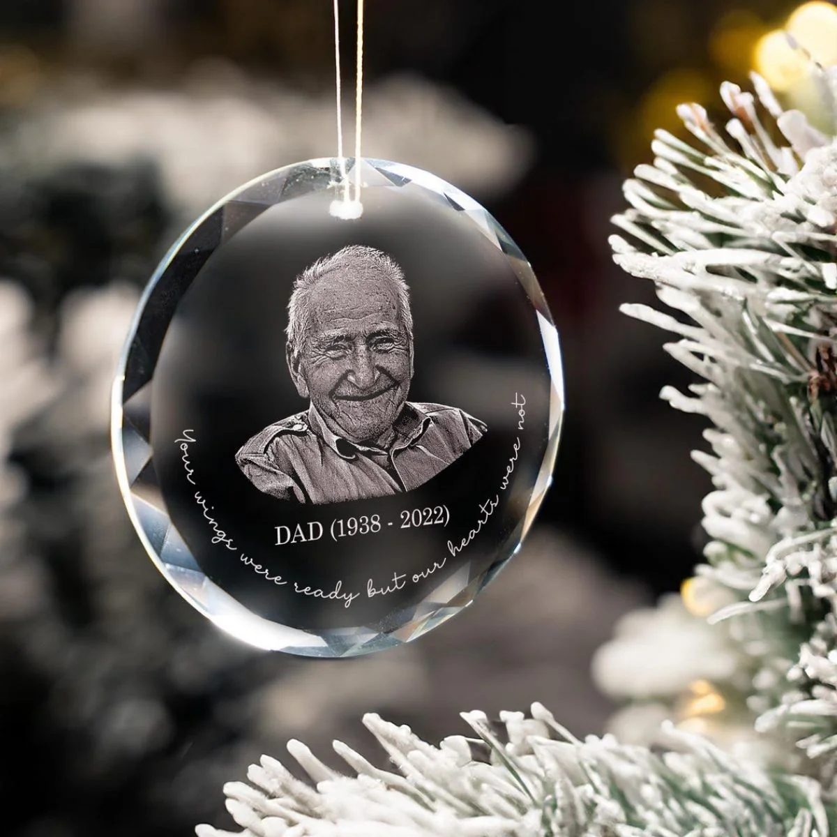 Personalized Memorial Crystal Ornament, Engraved Photo Christmas Glass Ornament - Image 4