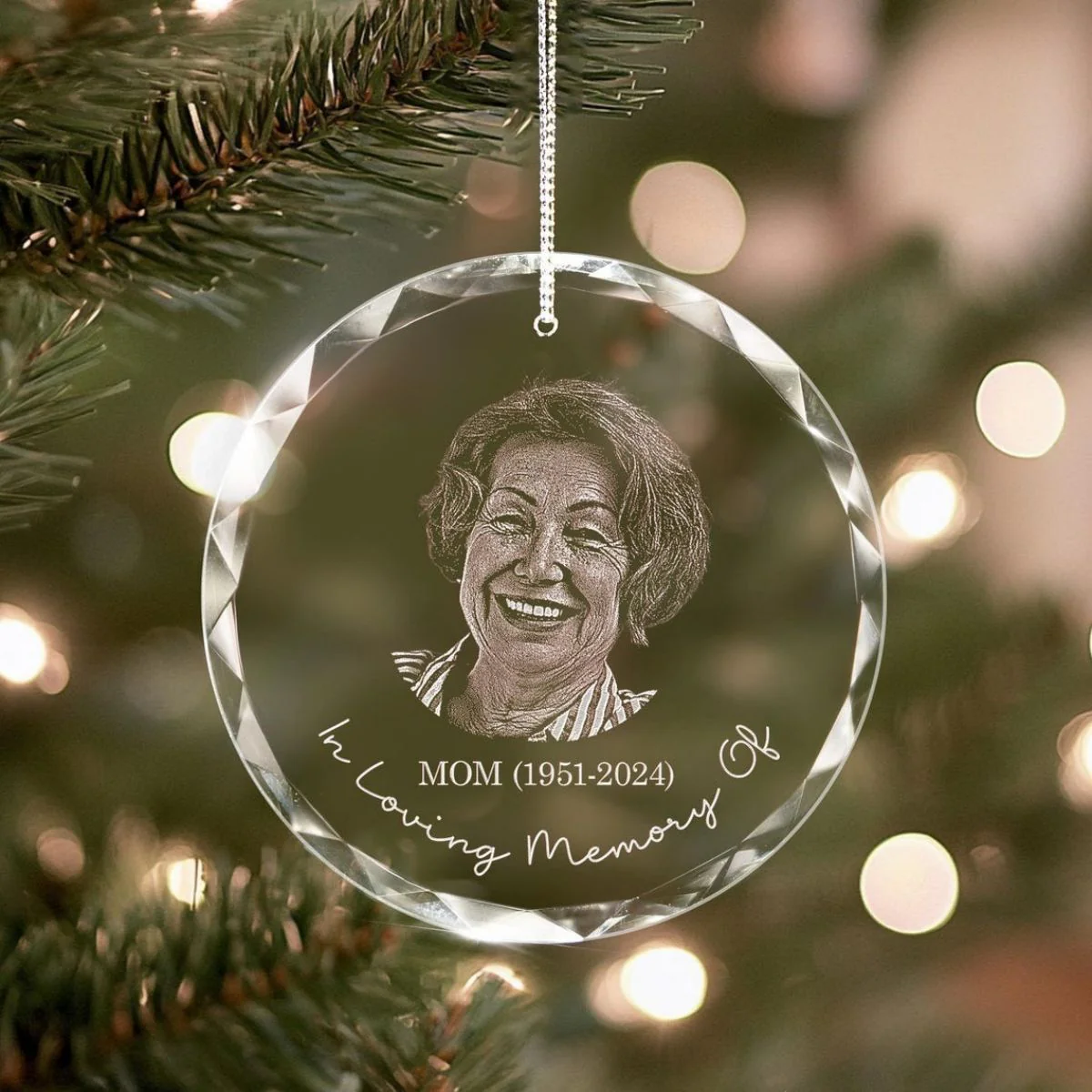 Personalized Memorial Crystal Ornament, Engraved Photo Christmas Glass Ornament - Image 5