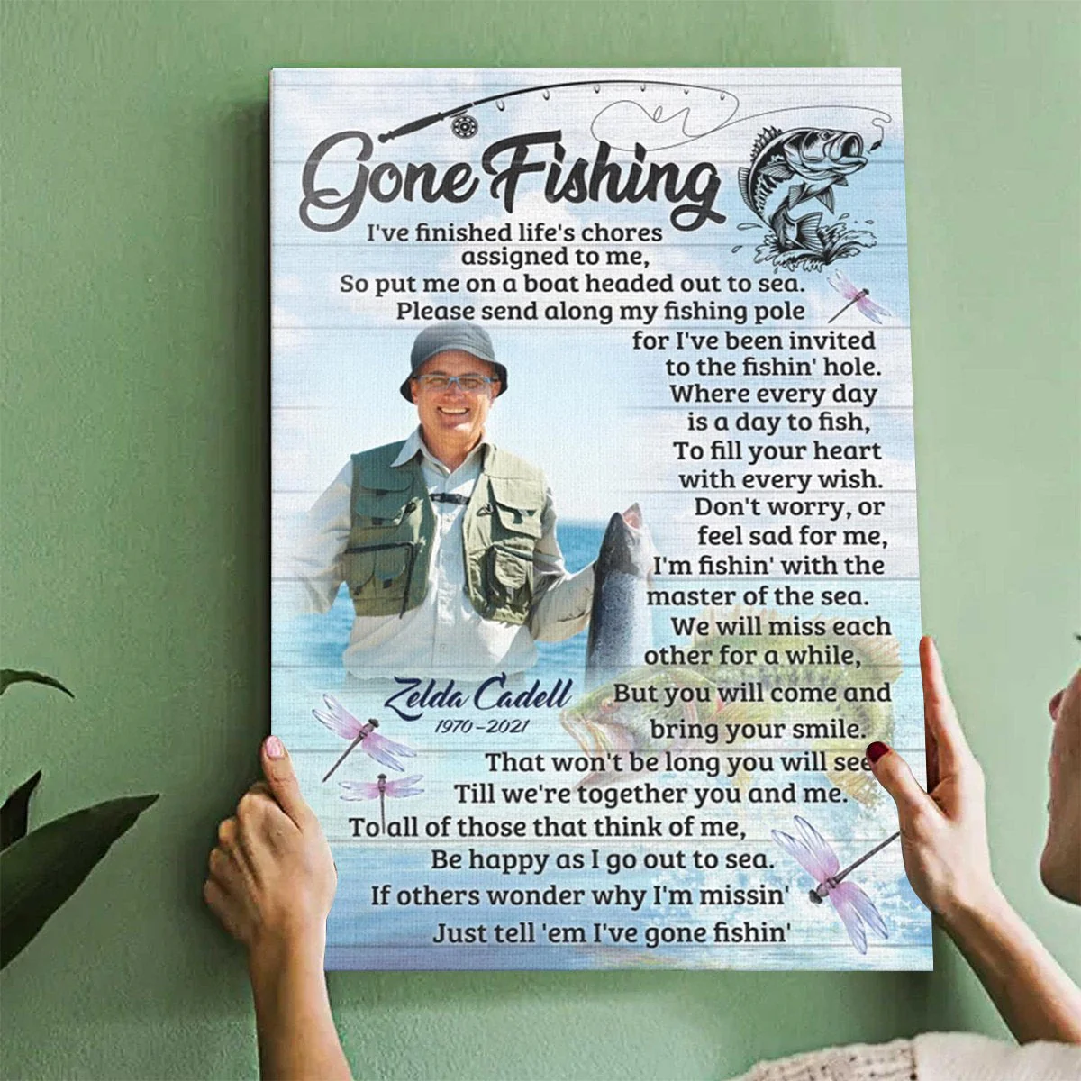 Personalized Memorial Fishing Canvas Poster, Gone Fishing Gift For Dad,Grandpa - Image 4