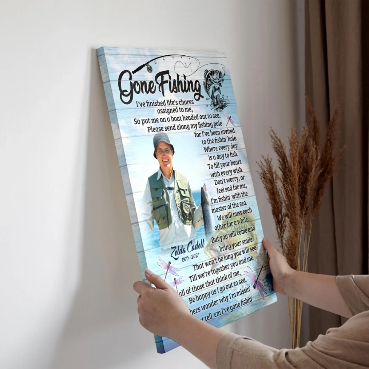 Personalized Memorial Fishing Canvas Poster, Gone Fishing Gift For Dad,Grandpa - Image 6