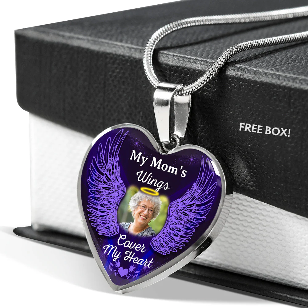 Personalized Memorial Heart Necklace Cover My Heart Wings - Image 2