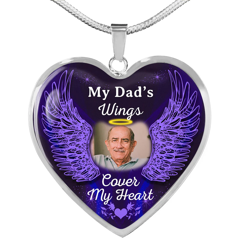 Personalized Memorial Heart Necklace Cover My Heart Wings - Image 3