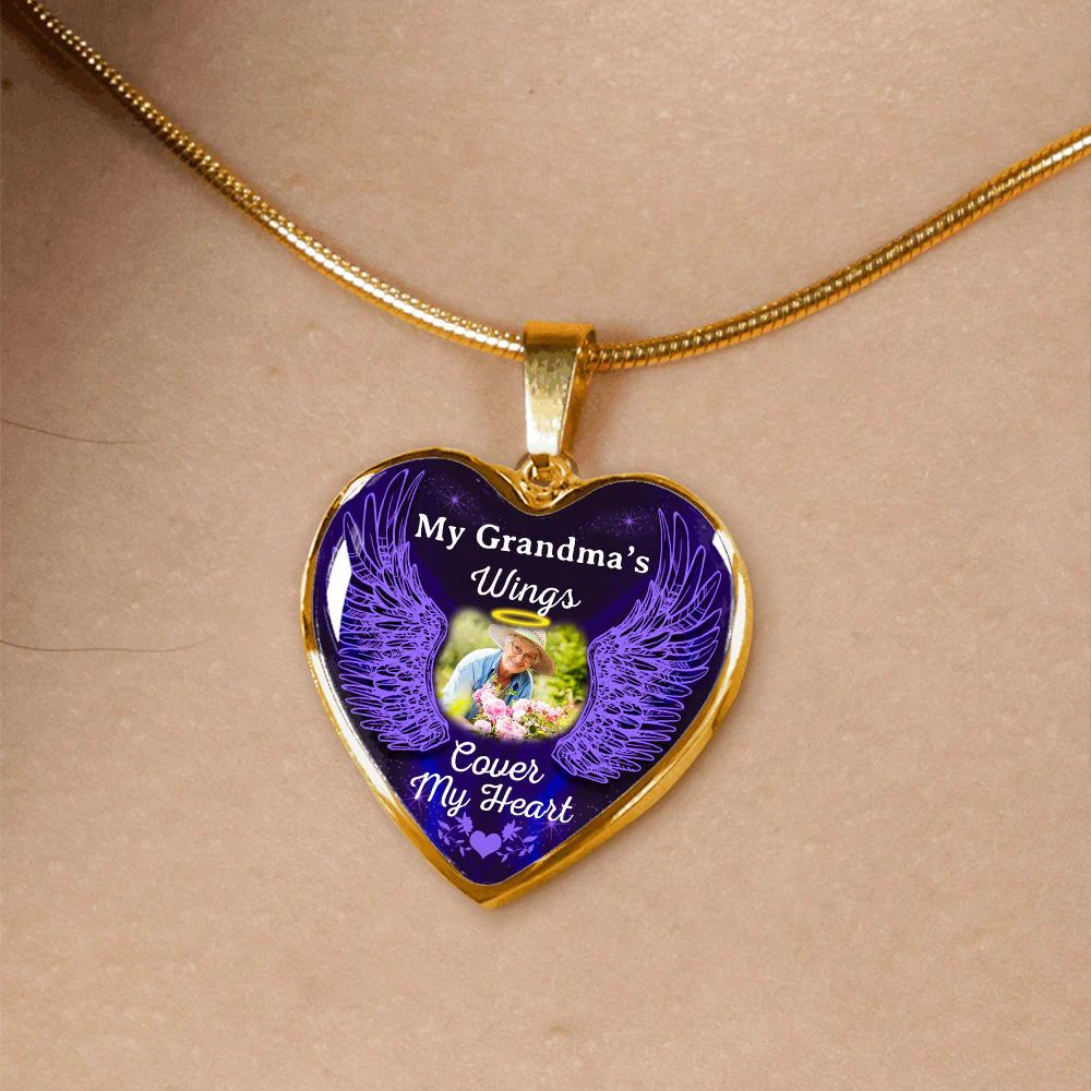 Personalized Memorial Heart Necklace Cover My Heart Wings - Image 5