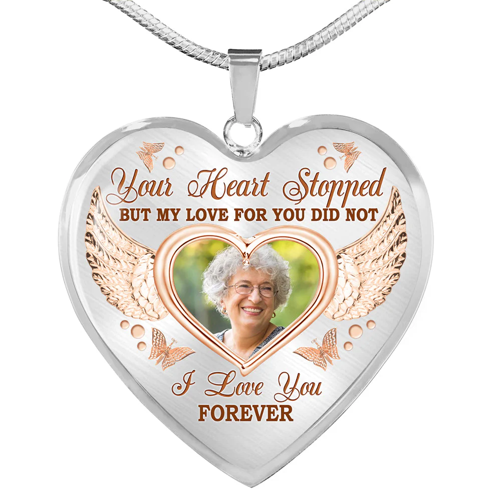 Personalized Memorial Heart Necklace Your Heart Stopped Custom Memorial Gift - Image 4