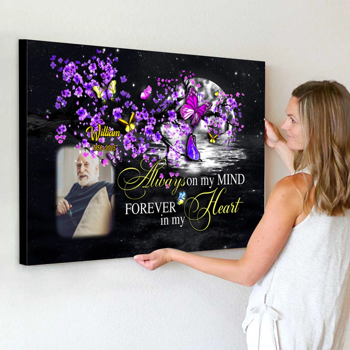 Personalized Memorial Landscape Canvas Poster - Always On My Mind Butterfly Memorial Gift - Image 3