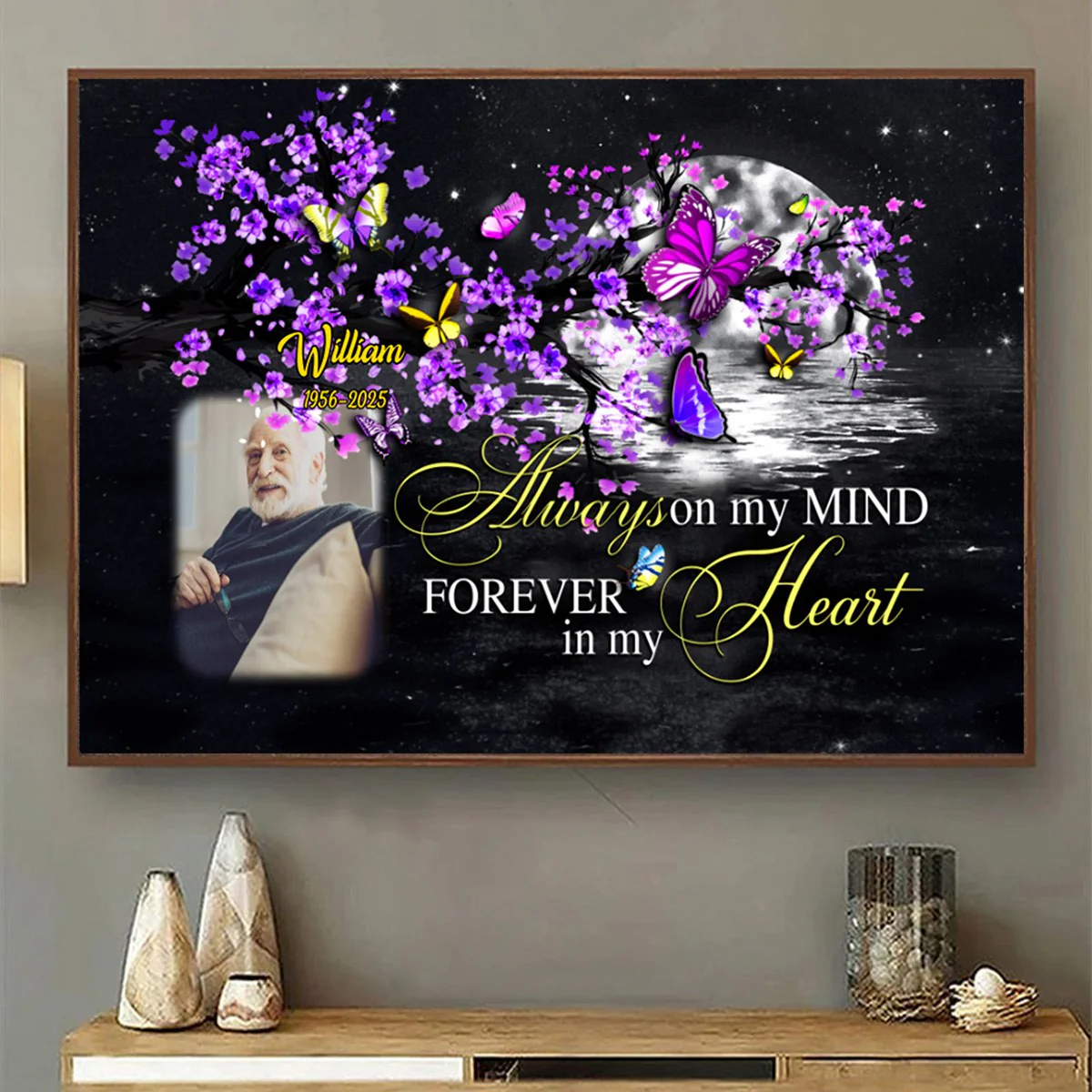 Personalized Memorial Landscape Canvas Poster - Always On My Mind Butterfly Memorial Gift - Image 4