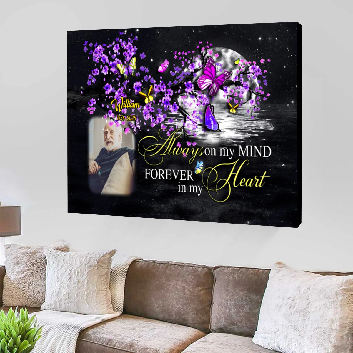 Personalized Memorial Landscape Canvas Poster - Always On My Mind Butterfly Memorial Gift - Image 5