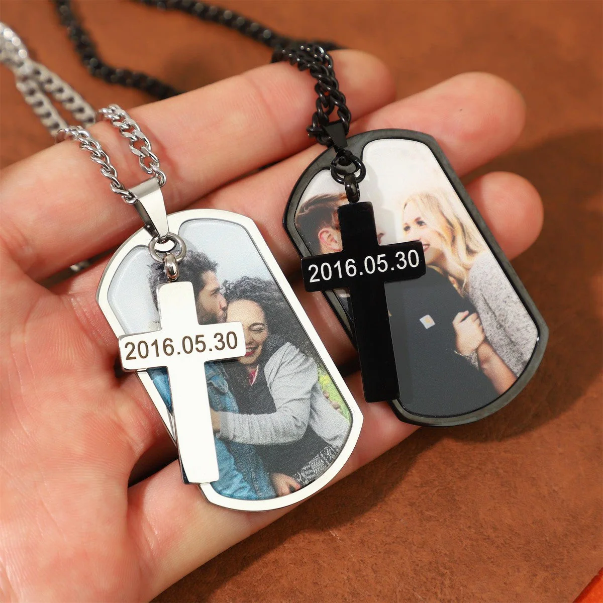 Personalized Memorial Necklace With Cross Pendant,Photo With Text Necklace - Image 10