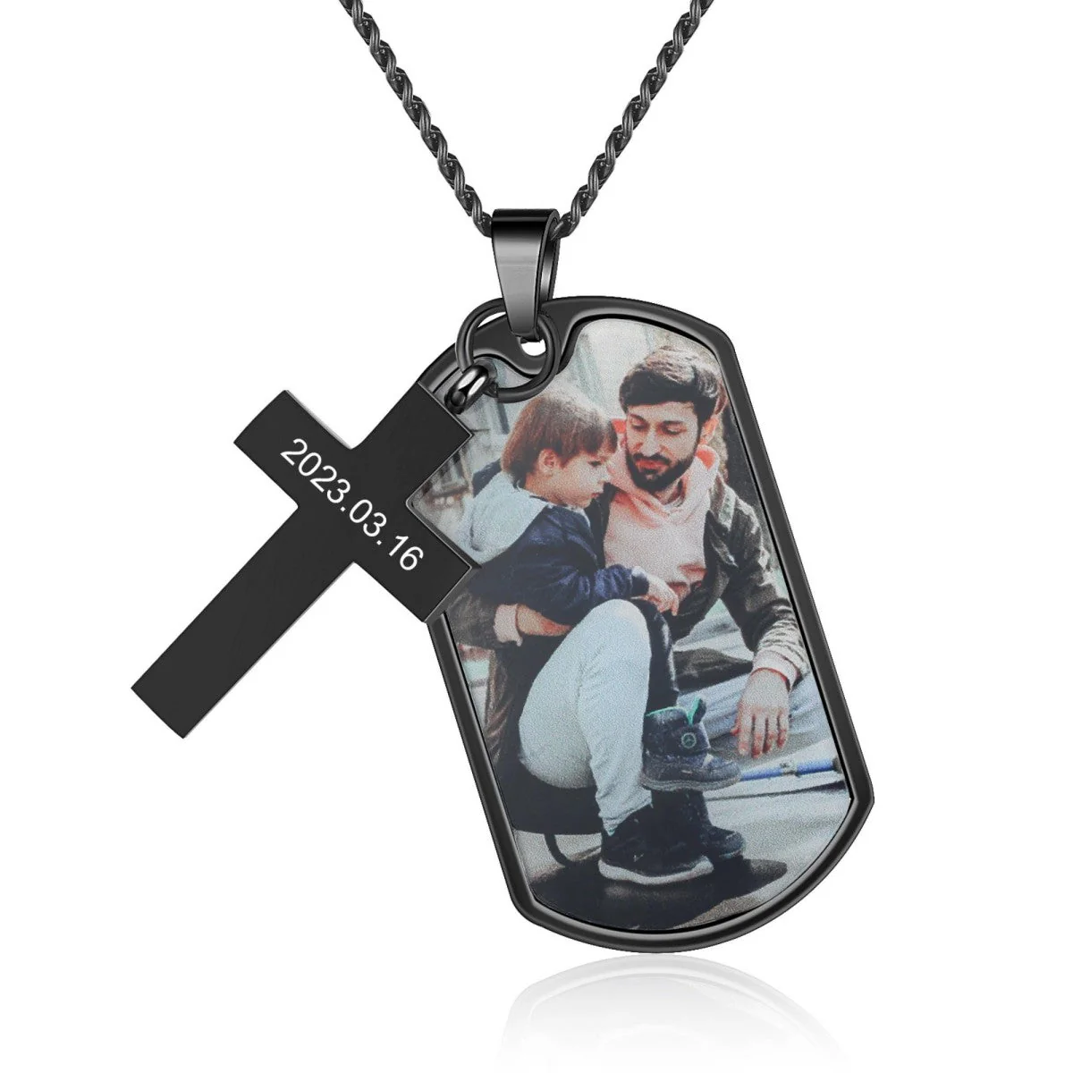 Personalized Memorial Necklace With Cross Pendant,Photo With Text Necklace - Image 11