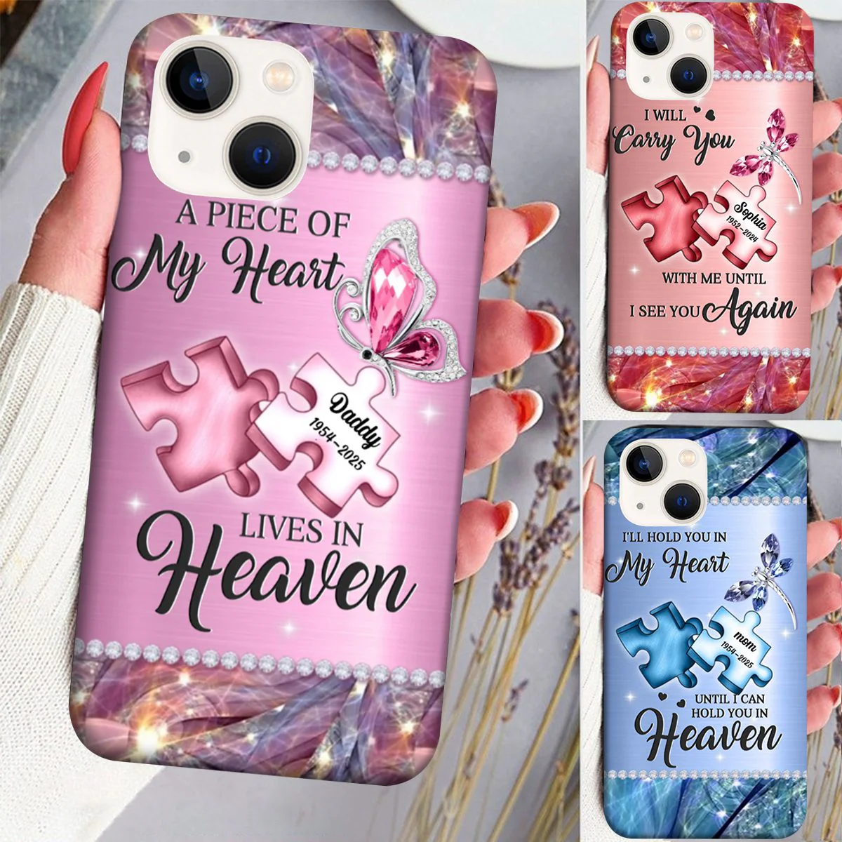 Personalized Memorial Phone Case- A Piece Of My Heart Lives In Heaven - Memorial Gift Idea for Father's Day - Image 7