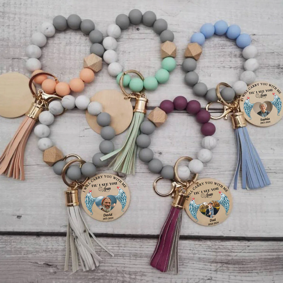 Personalized Memorial Photo Cardinal Silicone Wristlet Keychain Bracelet - Image 11