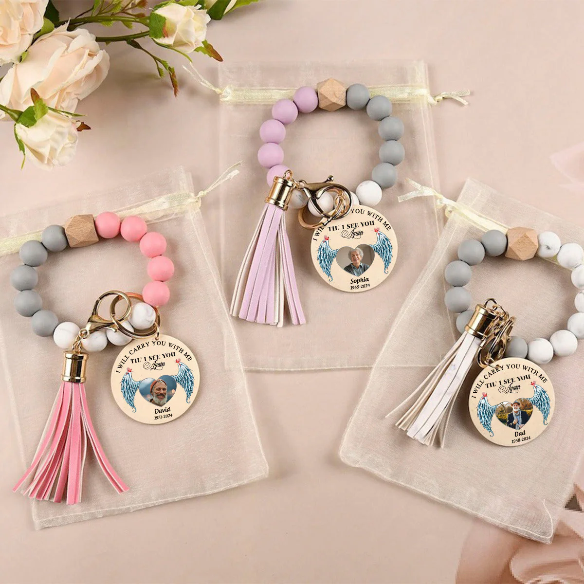 Personalized Memorial Photo Cardinal Silicone Wristlet Keychain Bracelet - Image 12