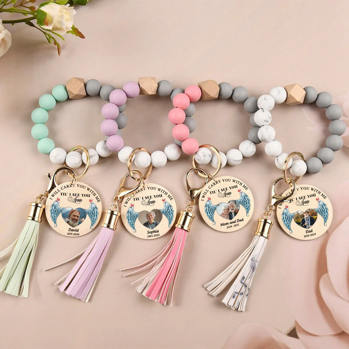 Personalized Memorial Photo Cardinal Silicone Wristlet Keychain Bracelet - Image 2