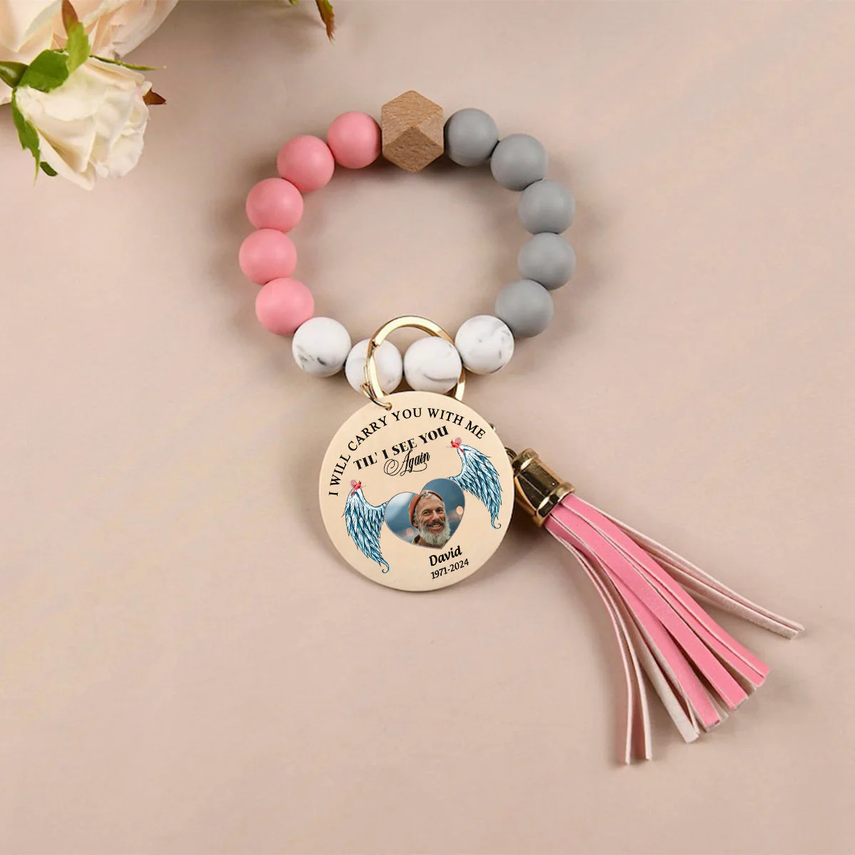 Personalized Memorial Photo Cardinal Silicone Wristlet Keychain Bracelet - Image 3