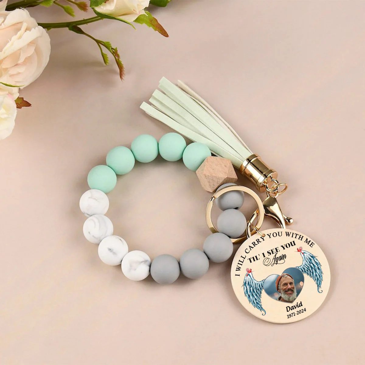 Personalized Memorial Photo Cardinal Silicone Wristlet Keychain Bracelet - Image 4