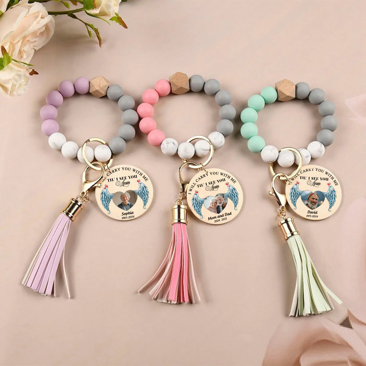 Personalized Memorial Photo Cardinal Silicone Wristlet Keychain Bracelet - Image 5