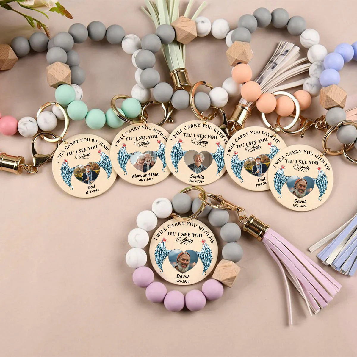 Personalized Memorial Photo Cardinal Silicone Wristlet Keychain Bracelet - Image 6