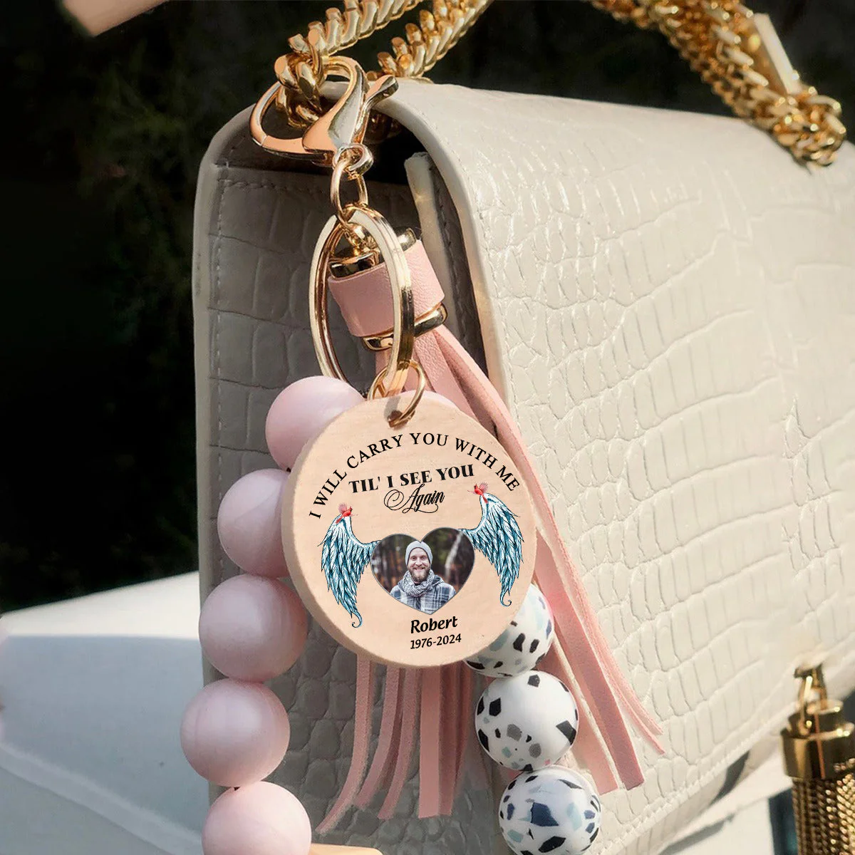 Personalized Memorial Photo Cardinal Silicone Wristlet Keychain Bracelet - Image 8