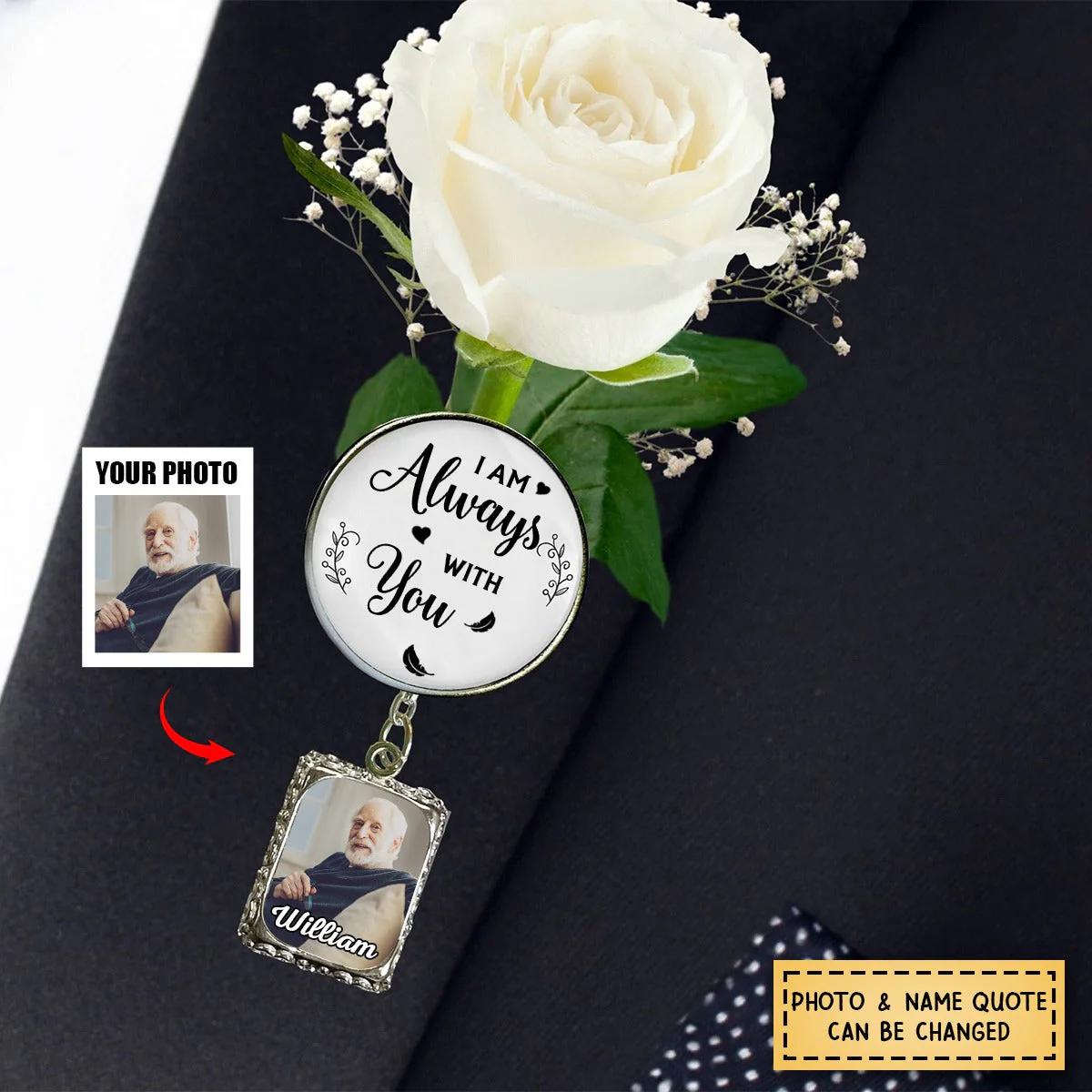 Personalized Memorial Photo Frame Charm Boutonniere Pin-Gift For Family - Image 2