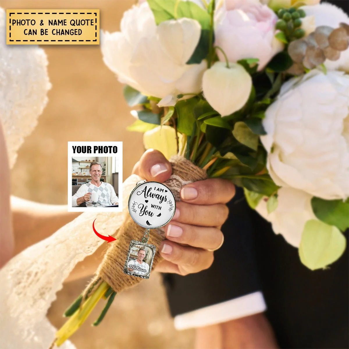 Personalized Memorial Photo Frame Charm Boutonniere Pin-Gift For Family - Image 5