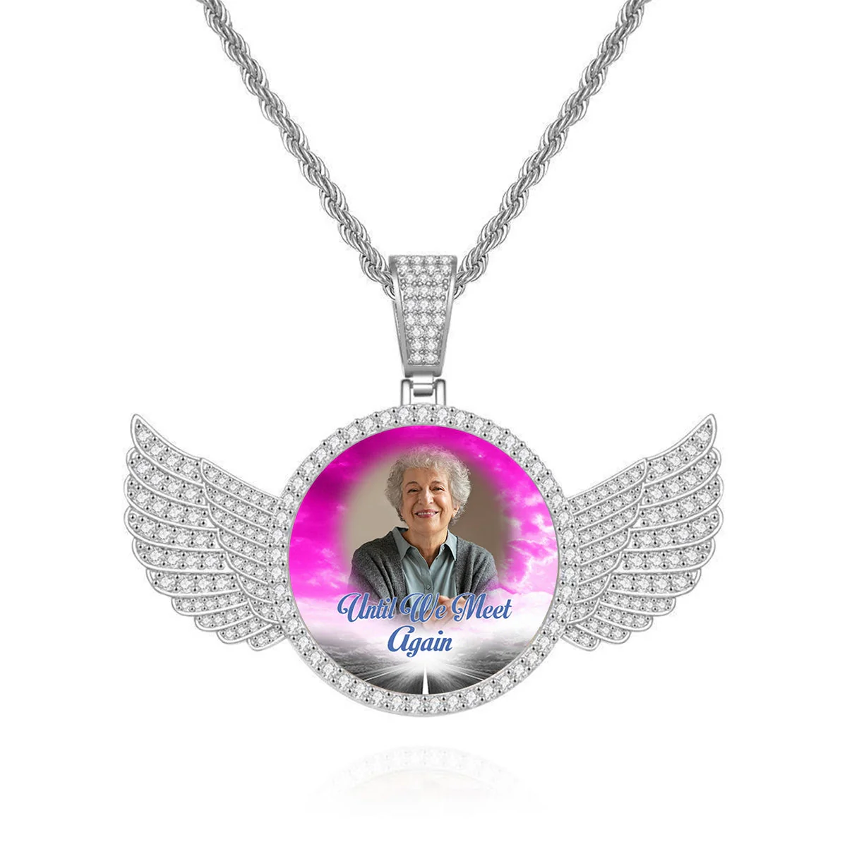 Personalized Memorial Photo Necklace with Wings - Image 10