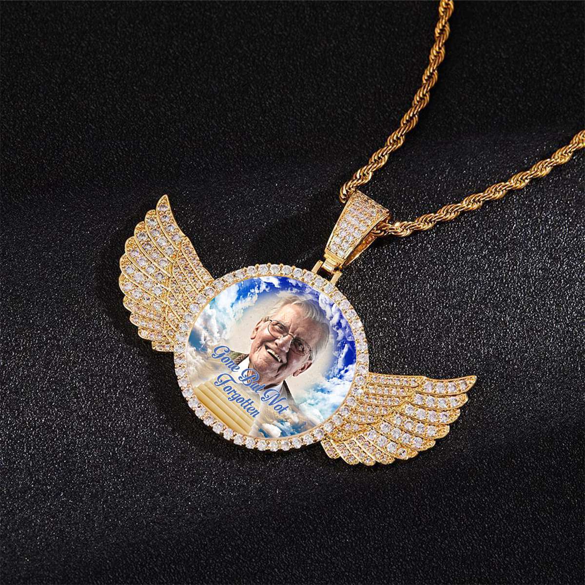 Personalized Memorial Photo Necklace with Wings - Image 2