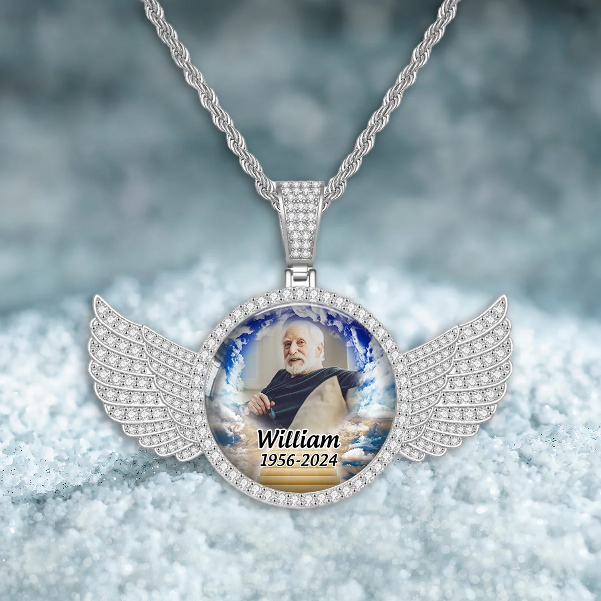 Personalized Memorial Photo Necklace with Wings - Image 4