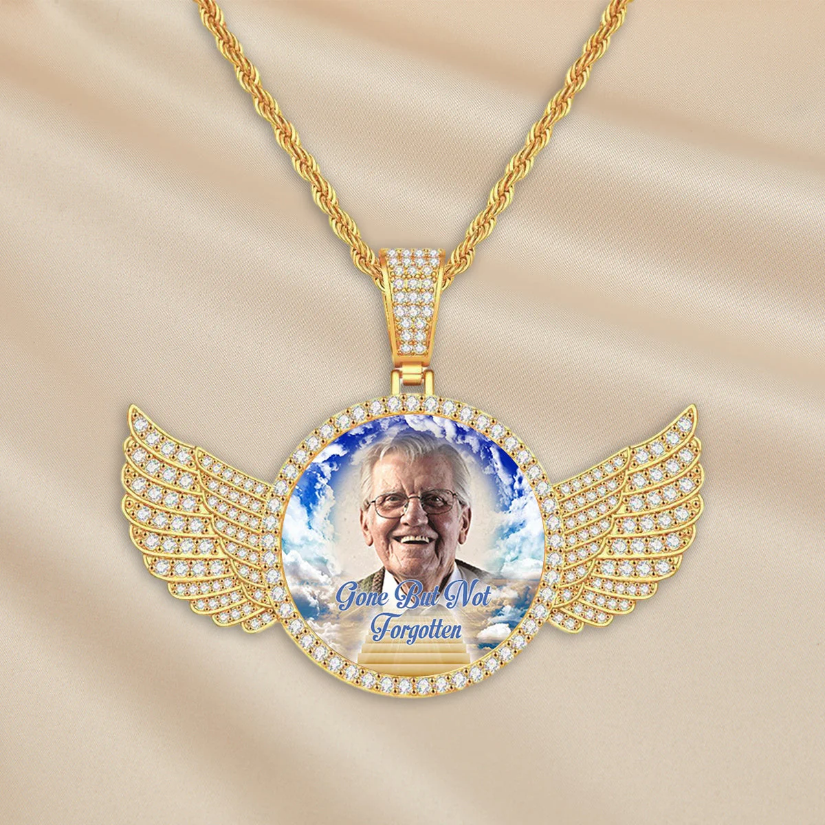 Personalized Memorial Photo Necklace with Wings - Image 6