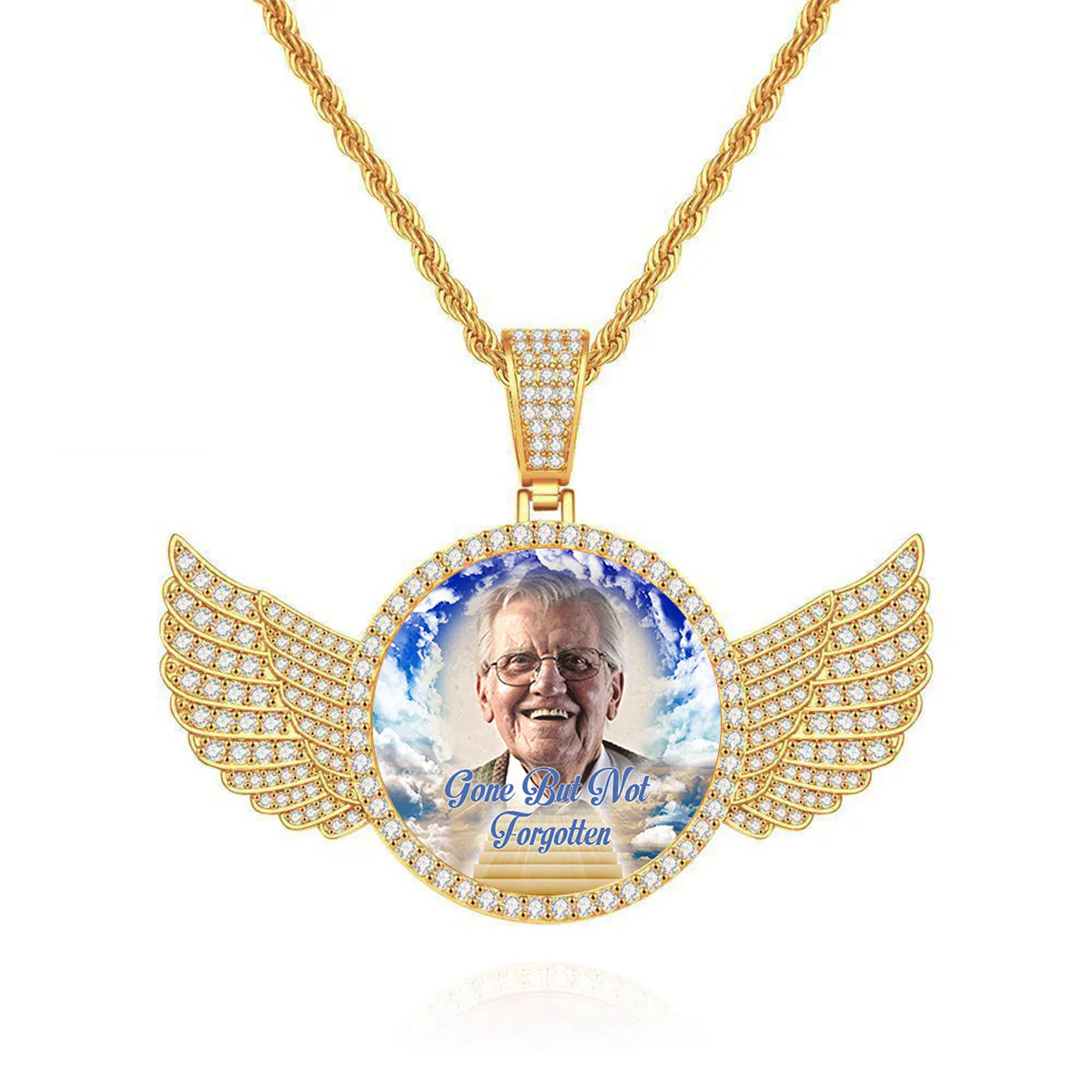 Personalized Memorial Photo Necklace with Wings - Image 8