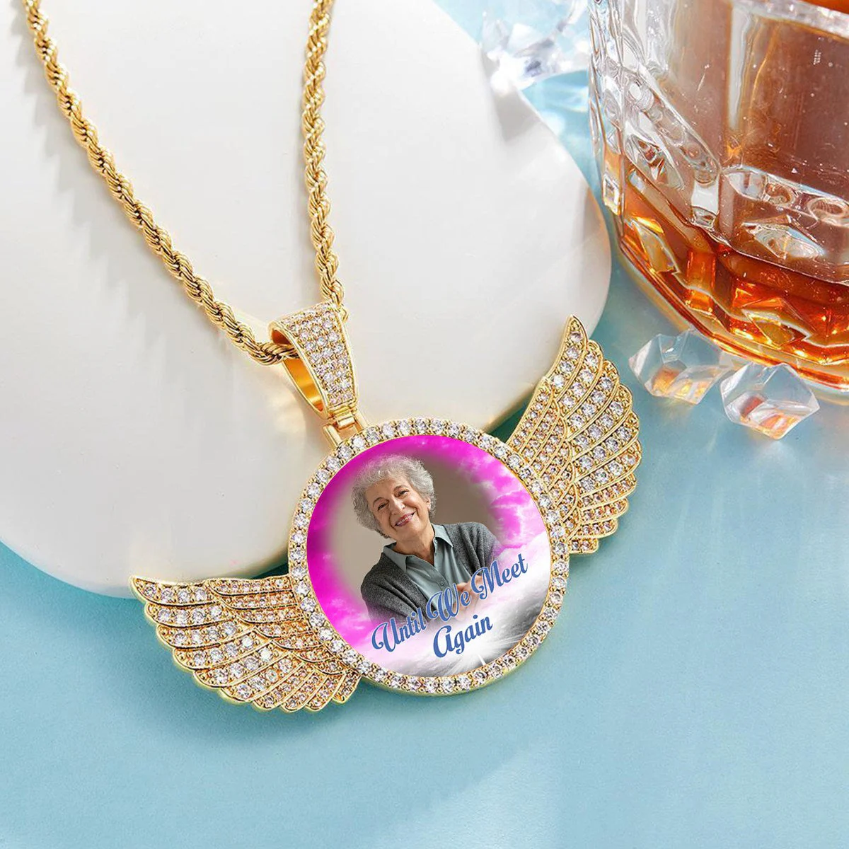 Personalized Memorial Photo Necklace with Wings - Image 9