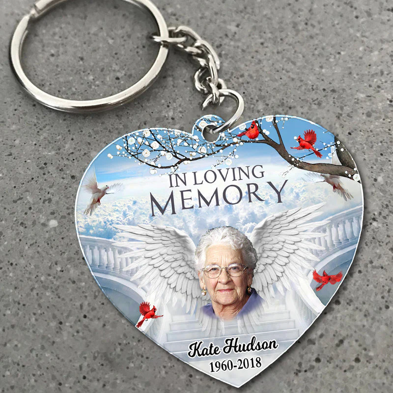 Personalized Memorial Photo Wings Heaven Keychain - Image 3