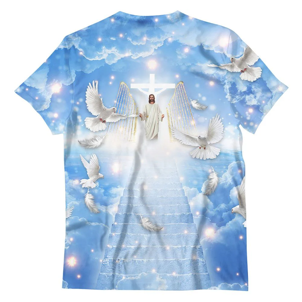 Personalized Memorial Shirt Heaven Gate Dove Jesus Blue Long Live Forever In Our Hearts 3D T-Shirt - Image 3