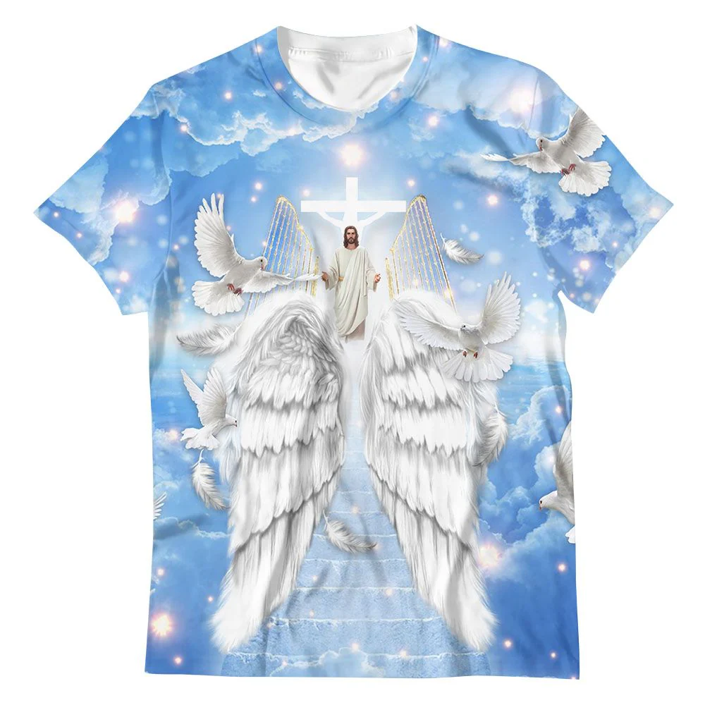 Personalized Memorial Shirt Heaven Gate Dove Jesus Blue Long Live Forever In Our Hearts 3D T-Shirt - Image 4