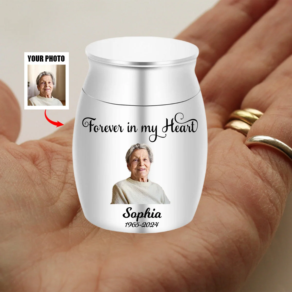 Personalized Memorial Upload Photo Small Urn For Human Ashes ,Pet Memorial Urn - Small Ashes Keepsake - Image 2