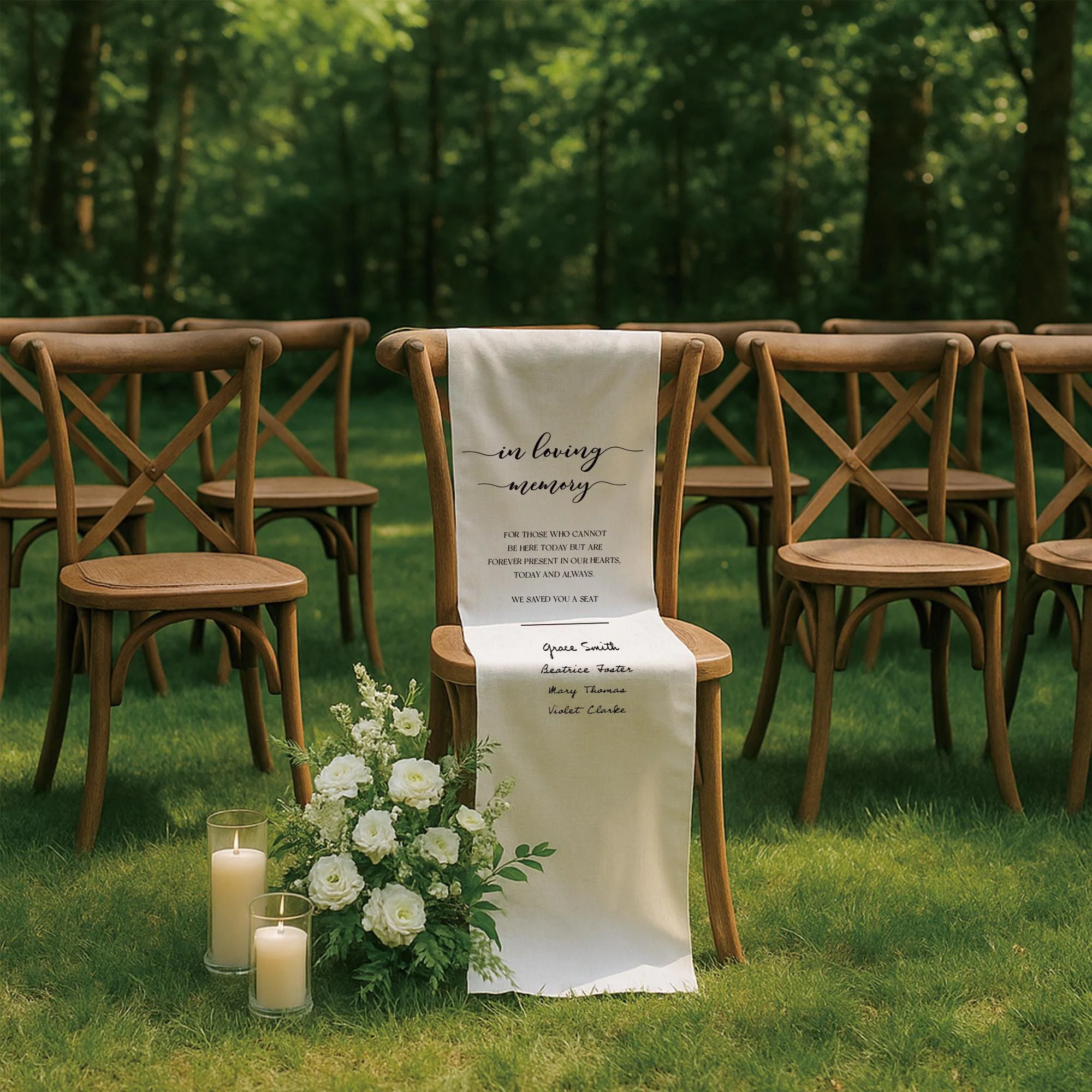 Personalized Memorial Wedding Chair Sign Banner Reserved for Loved Ones Ceremony Tribute, Wedding Aisle Decor - Image 2