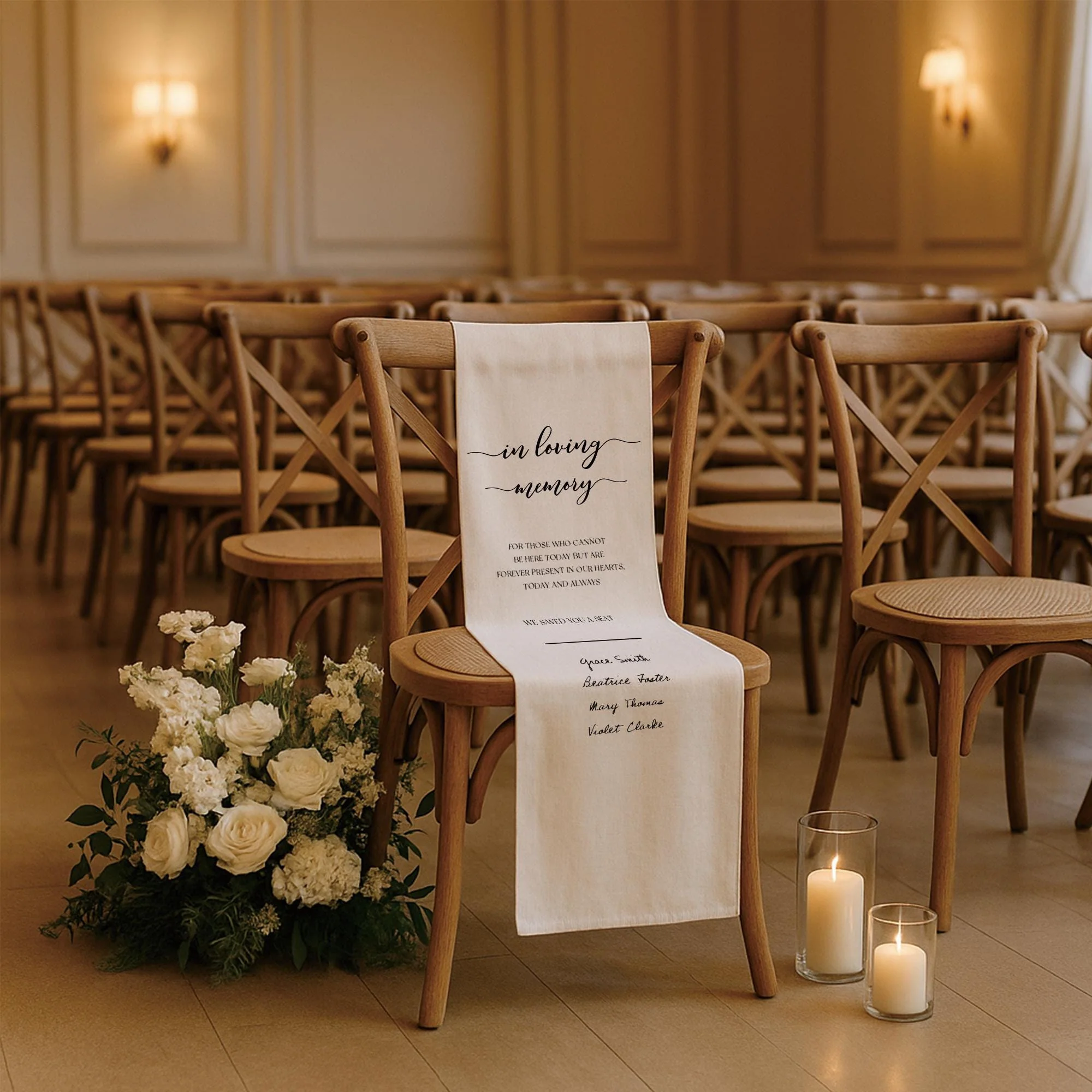 Personalized Memorial Wedding Chair Sign Banner Reserved for Loved Ones Ceremony Tribute, Wedding Aisle Decor - Image 4